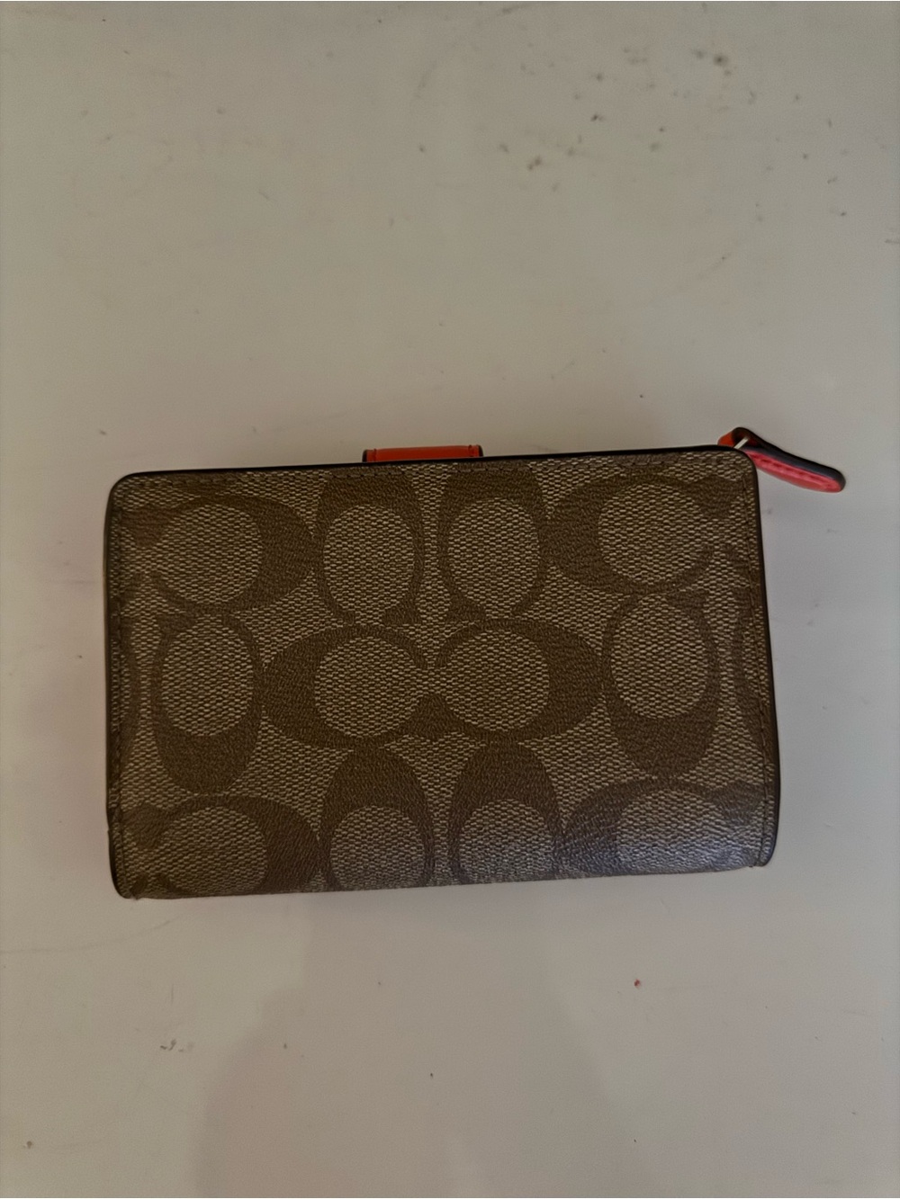 Coach Brown Signature Wallet with Orange Snap - Picture 2 of 5